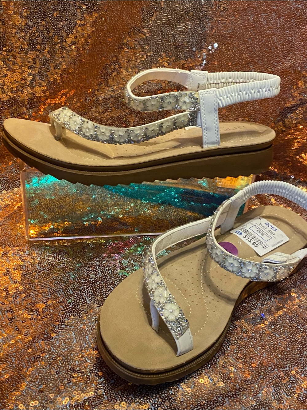 Annie Comfort White Floral Rhinestone Slingback Sandals | NWT | 6.5W